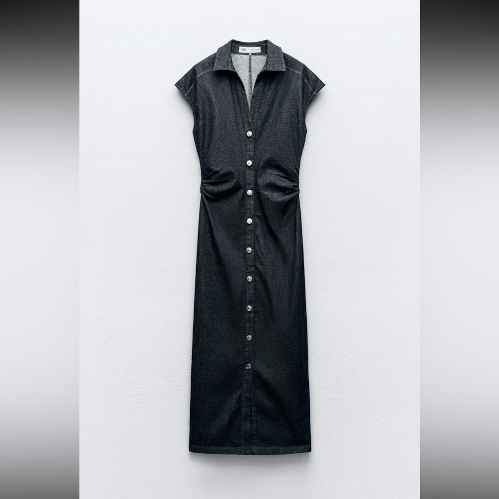 Zara Charcoal Button-Down Midi Dress